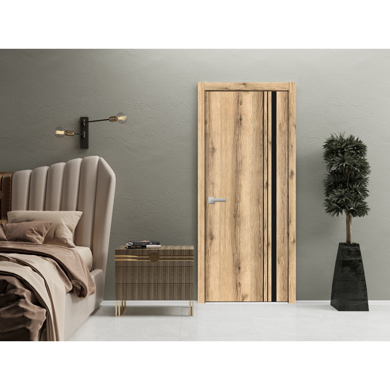 Porte intérieure moderne en bois avec quincaillerie | Planum 0011 noyer | Garnitures à panneau simple | Portes de salle de bain robustes
