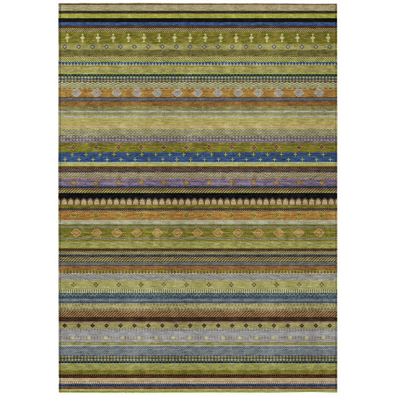 Machine Washable Indoor/Outdoor Husby ACN2218 Striped Rug, Rectangle 3' x 5'