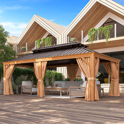 20 pi L 12 pi D Pavillon de jardin d'extérieur en cèdre avec toit en acier permanent D Premium