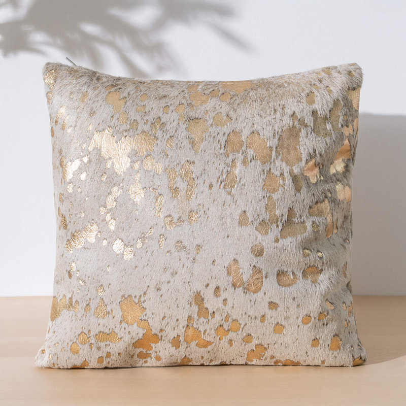 Textured Leather Throw Pillow, Gold Metallic