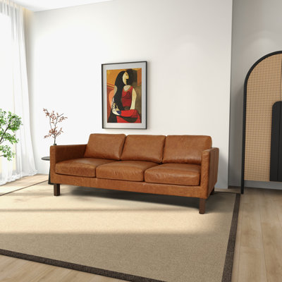 Denzerville Mid-Century Modern Genuine Leather Couch