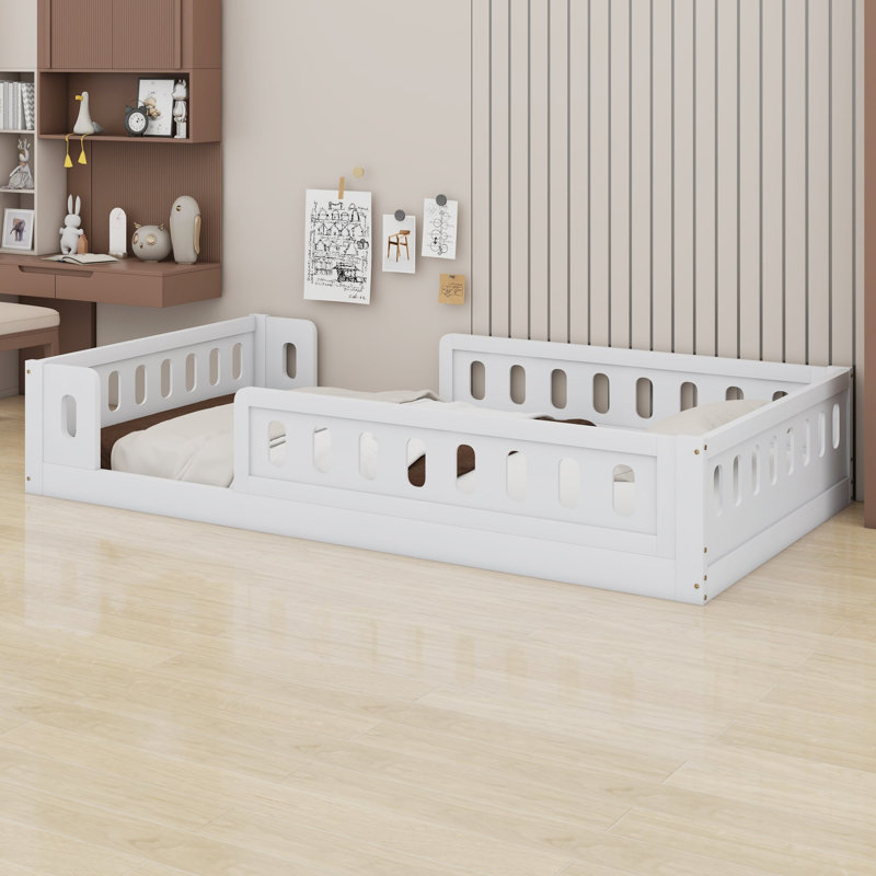 Lit plateforme en bois avec garde-corps, Lit simple, Blanc