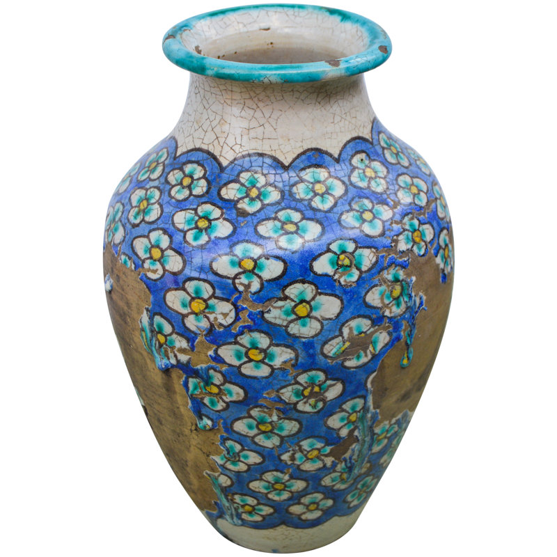 Vase de table intérieur / extérieur bleu / turquoise / blanc antique 10,5 po