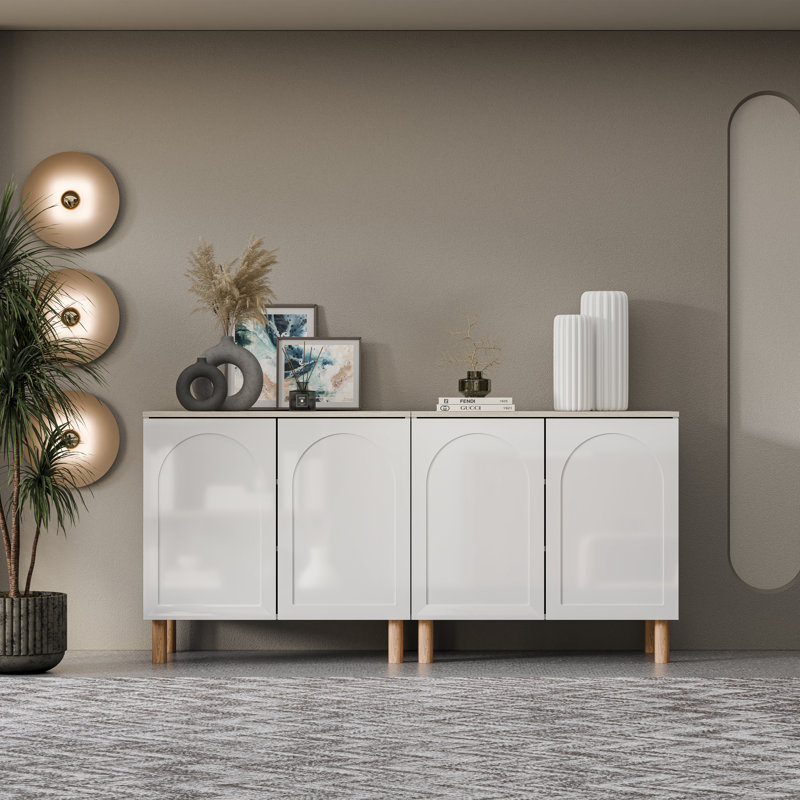 Sideboard, White/Traverten, Set of Two 
