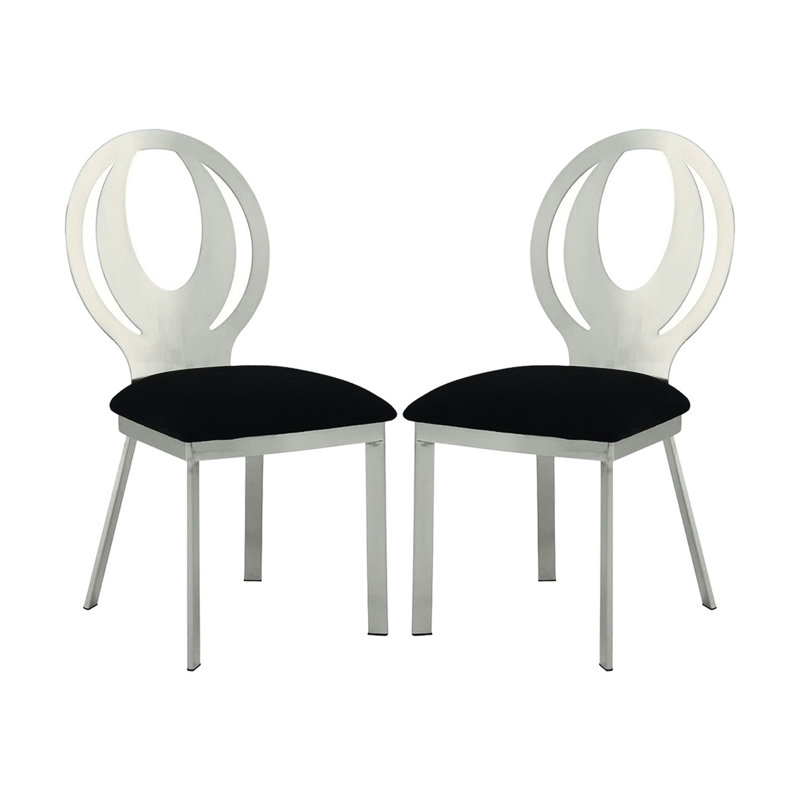 De 2 chaises de salle à manger, microfibre et métal, argent / noir, dossier ovale, siège rembourré, chaises en métal de construction 2, argent noir, pour