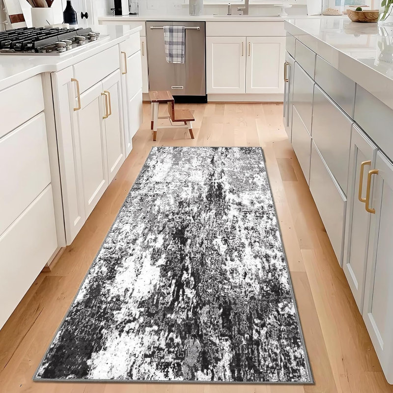 Hallway Runner Rug Non Slip Machine Washable Area Rugs Modern Abstract Bedside Floor Cover Non Shedding Contemporary Carpet for Laundry, Kitchen, Bedroom