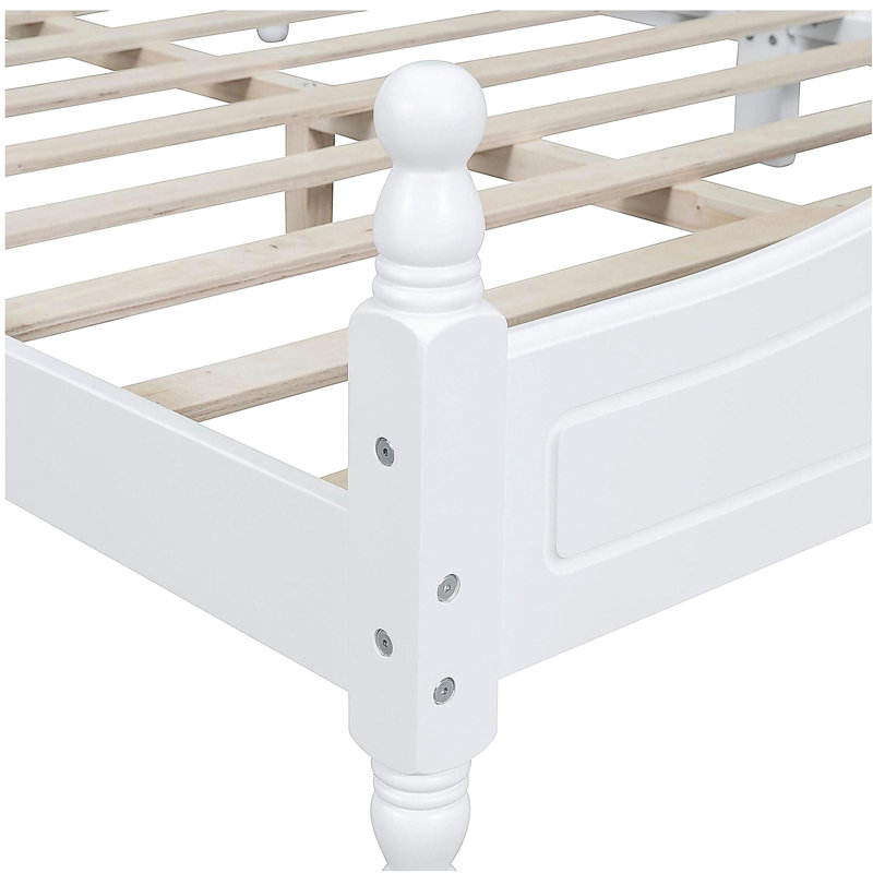 Base de lit plateforme en bois, lit plateforme de style rétro, avec support de traverse en bois, Blanc