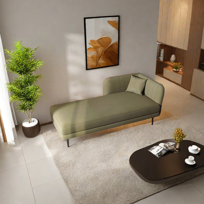 Chaise longue rembourrée Tione, Olive, Accoudoir à droite (vu de face)