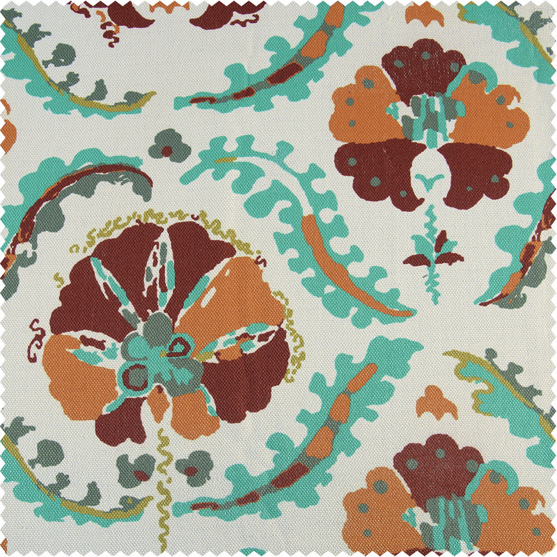 Gail Tribeca Hibiscus Floral Printed Faux Linen Rod Pocket Room Darkening Curtains - Single Panel Drapes, 50"W x 96"L