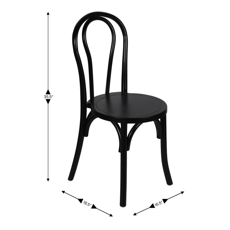 Chaise empilable commerciale en bois massif avec patins fixes, 2, Noir