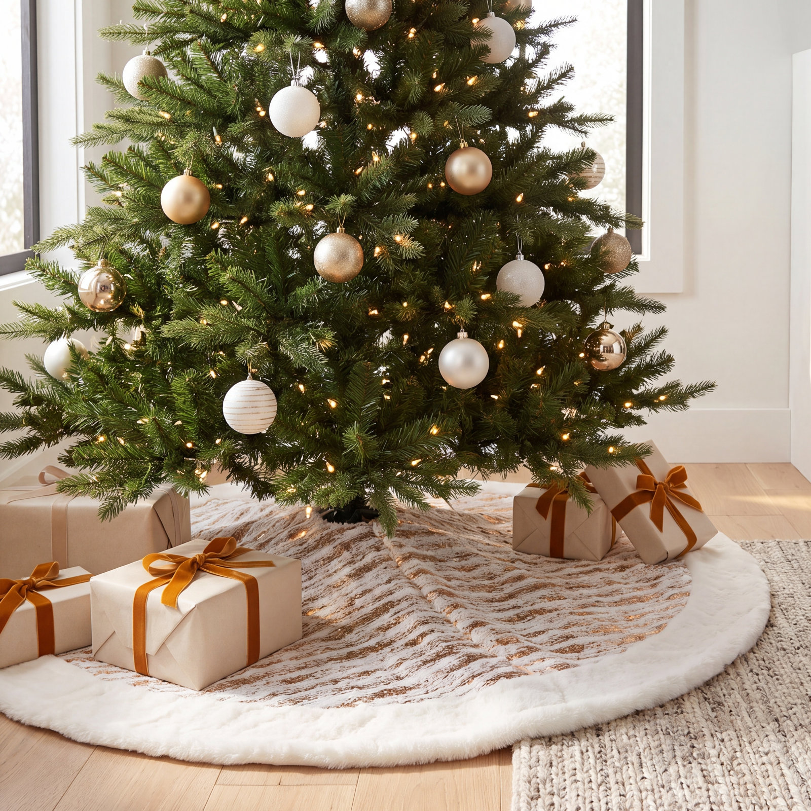 Faux Fur Tree Skirt, Gold, 52" H x 52" W