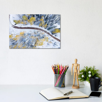 Roadway Through The Snowy Aspens by Jonathan Ross Photography - Wrapped Canvas Painting