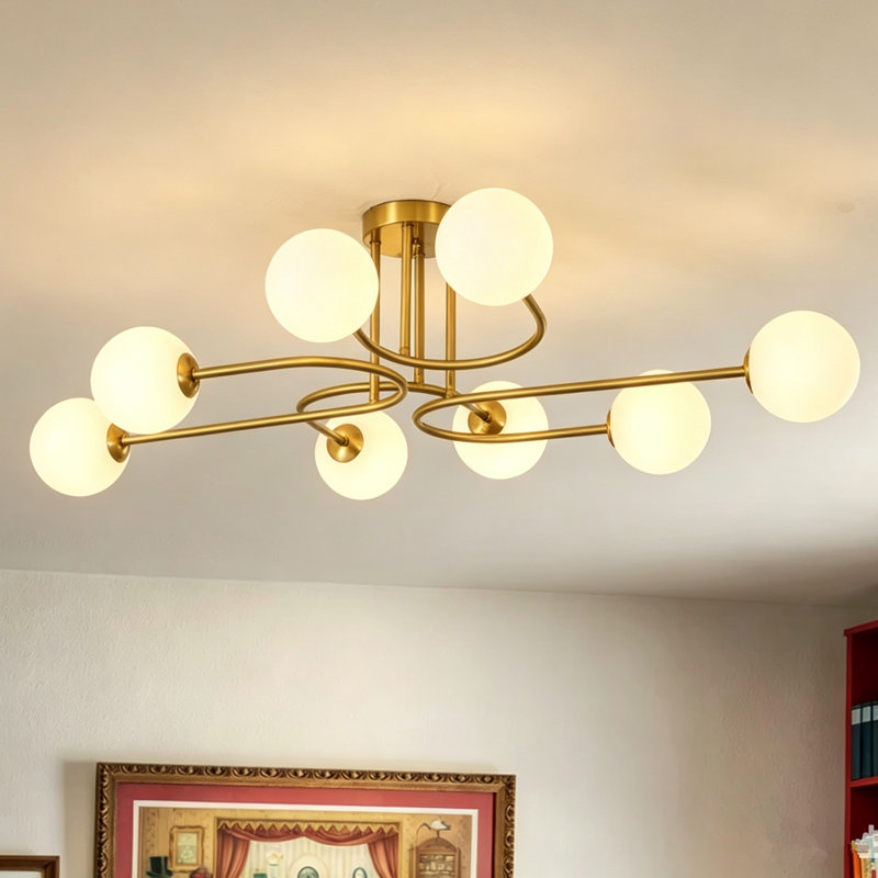 Plafonnier semi-encastré à 8 lumières en verre bullé