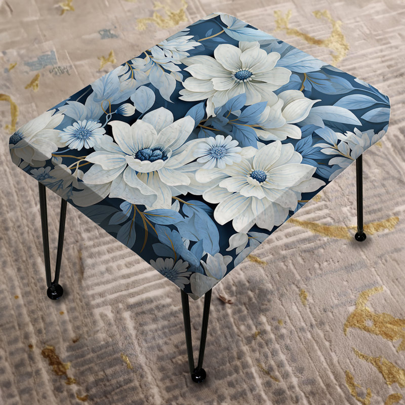 Blue And White Blooming Floral Pattern III - Floral Rectangle Ottoman