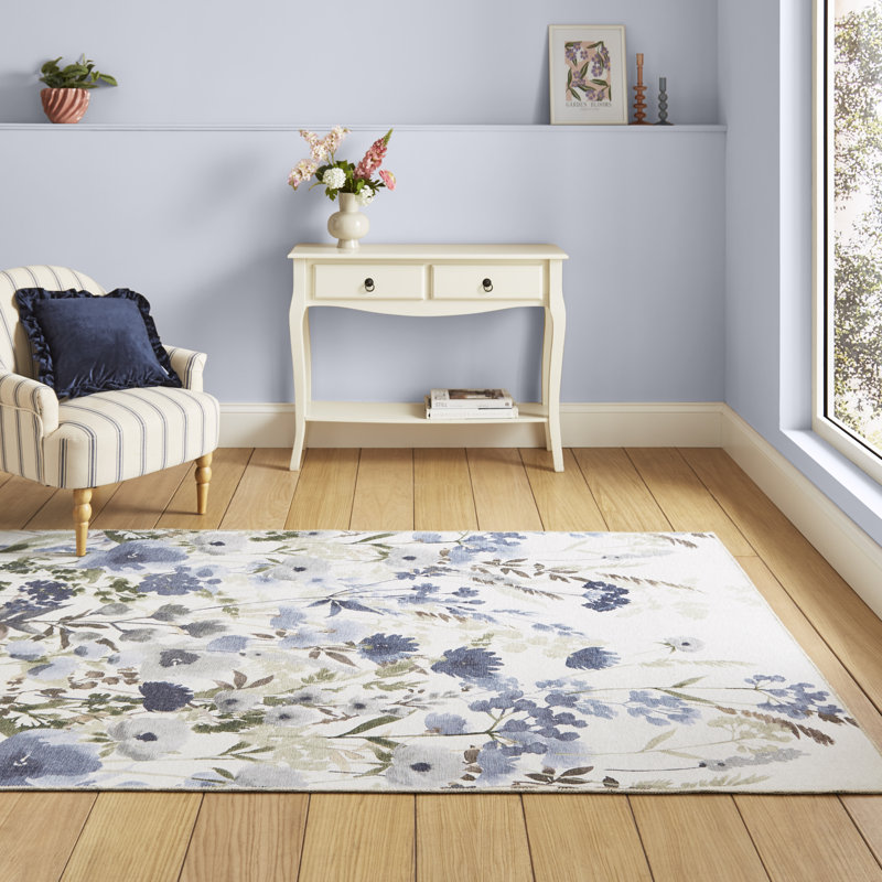 Floral Digitally Printed 122cm X 170cm Area Rug, Rectangle 76 x 150 cm, Blue