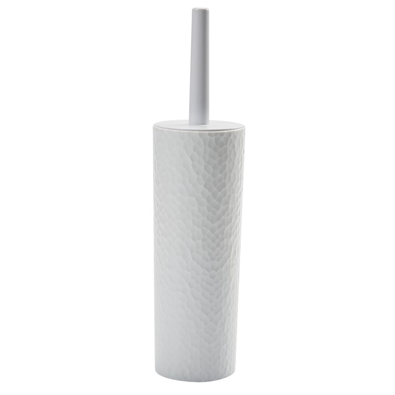 White Hammered Texture Toilet Brush and Holder Set with Replacement Brushes