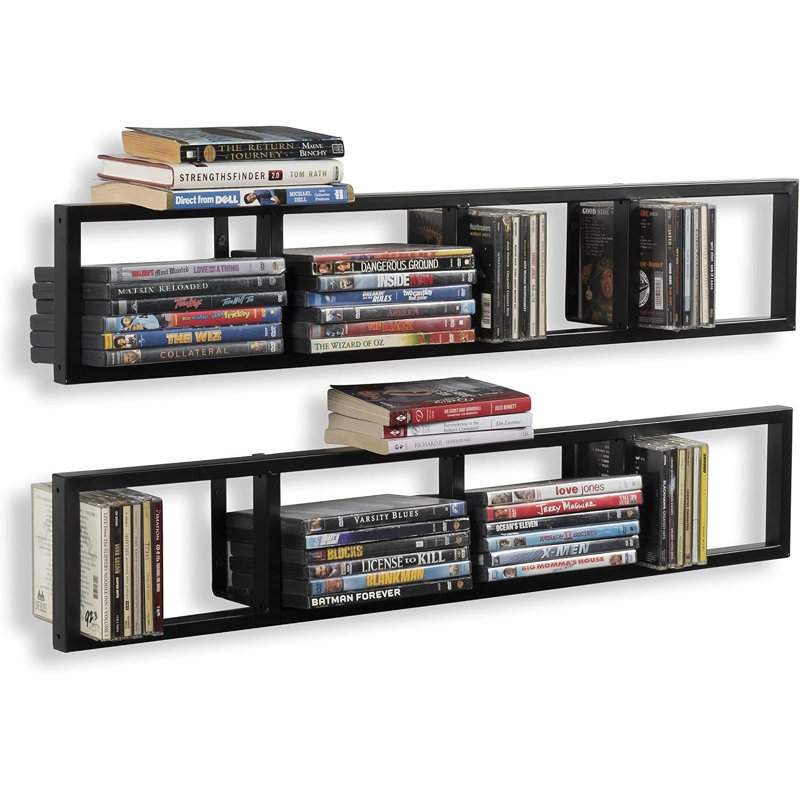 Étagère murale flottante en métal noir de 86 cm (34 pouces) pour CD et DVD, ensemble de 2