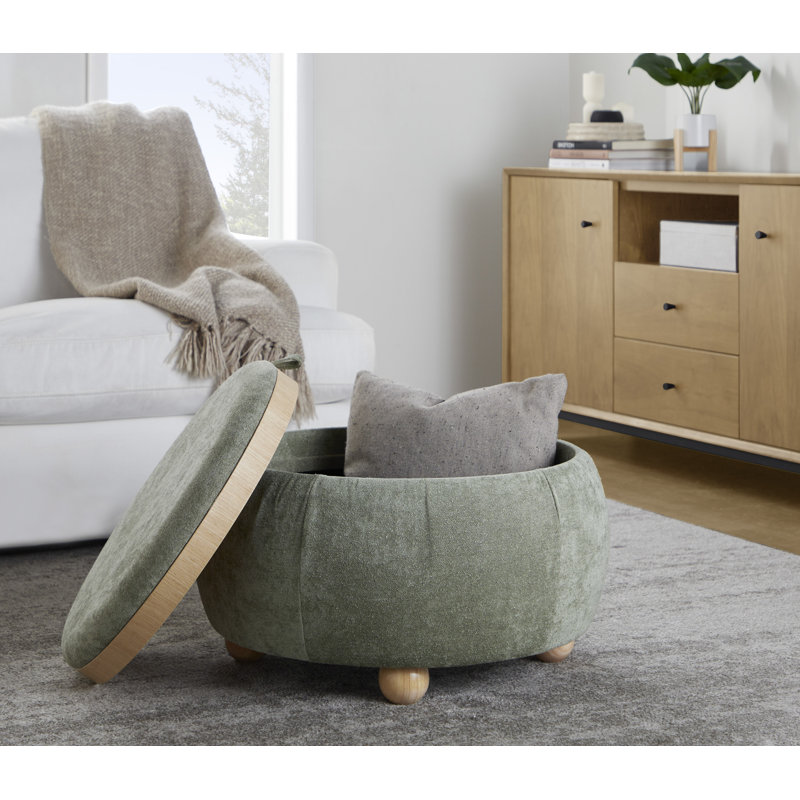 Alvena Pouf Storage Ottoman with Bun Feet, Green