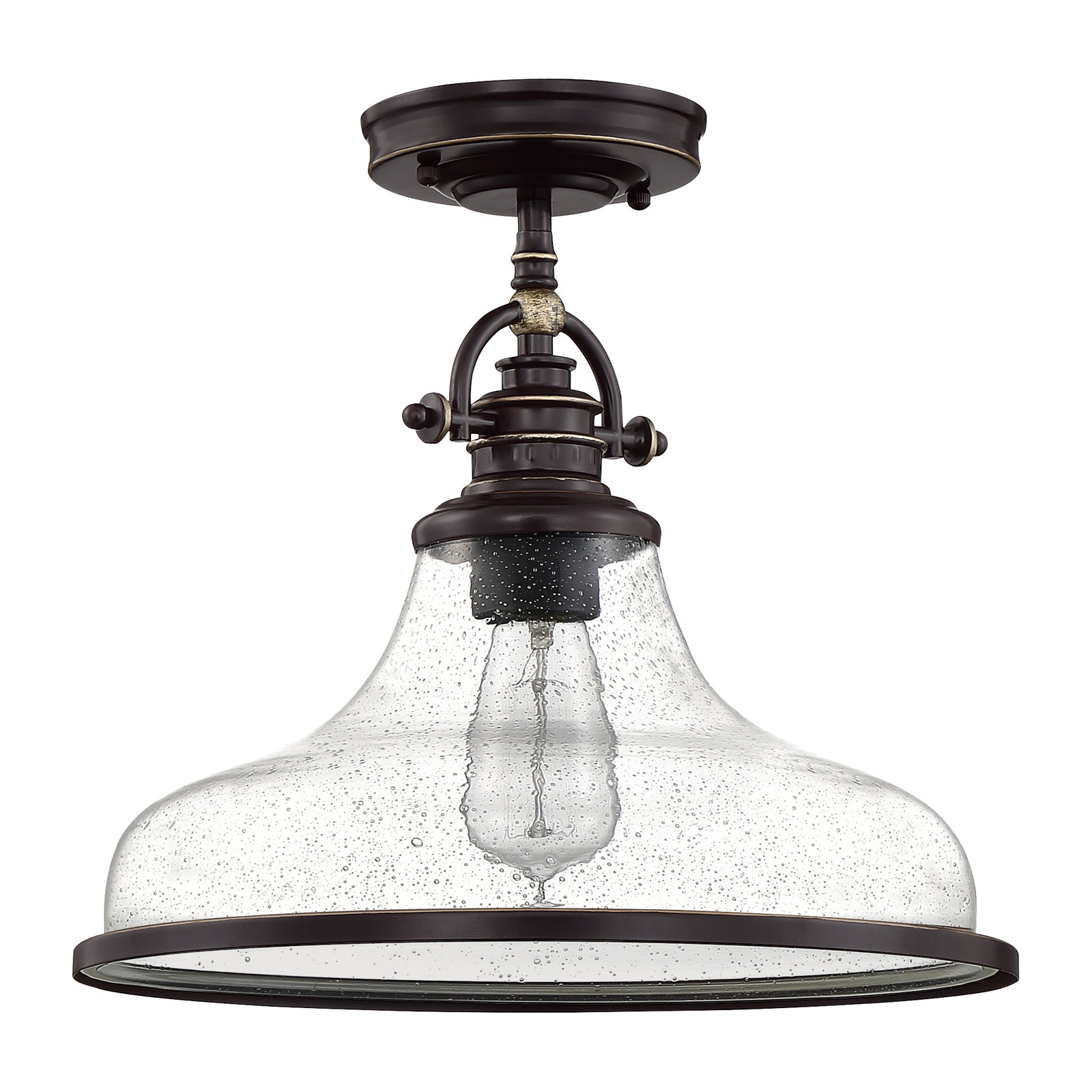 Maybery 1 - Light Single Dome Pendant, Palladian Bronze, 11.5" H x 13.5" W x 13.5" D, Clear Seedy Glass