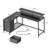 Reversible L Shaped Computer Desk with Drawers, Gaming Desk with LED Lights and Power Outlets for Home & Office, Black