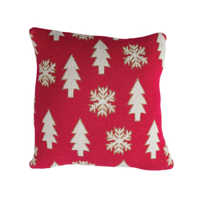 Coussin festif en tricot de coton avec broderie arbre et flocon de neige