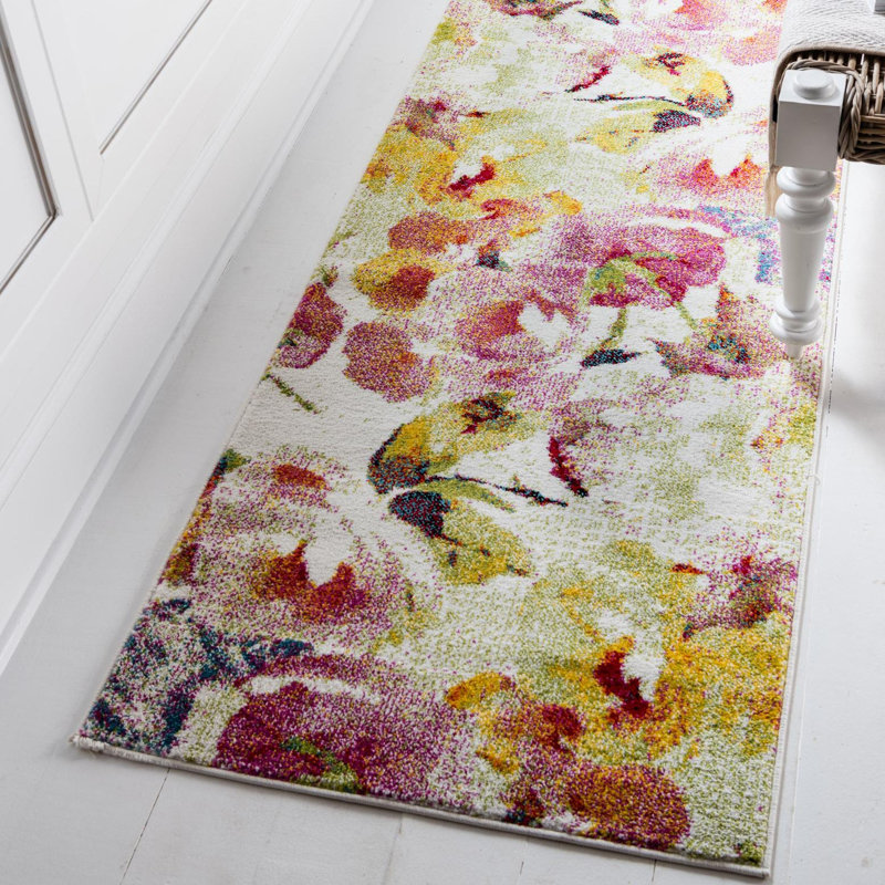 Adelinah Floral Ivory/Green/Red Area Rug, Runner 2' x 8'