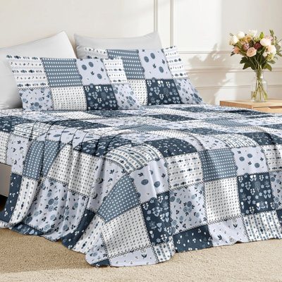 Ensemble de draps pour grand lit, draps à imprimé papillons or bleu, ensembles de literie en microfibre douce avec drap-housse à poche profonde, drap plat et taies d'oreiller