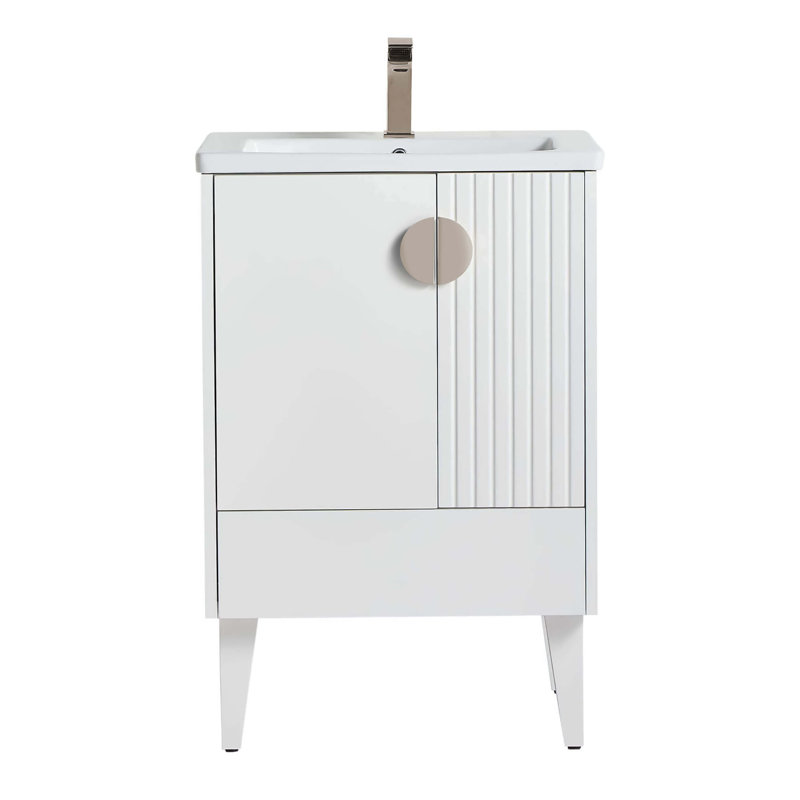Ensemble de meuble-lavabo simple 24 po Saimah, Blanc mat, Nickel satiné