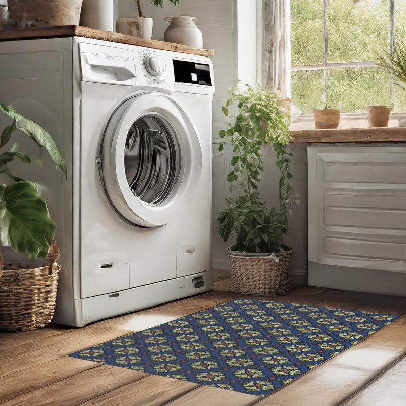 Tapis de lessive léger et antidérapant Eden, 25 "L x 4 "H, Blue Floral