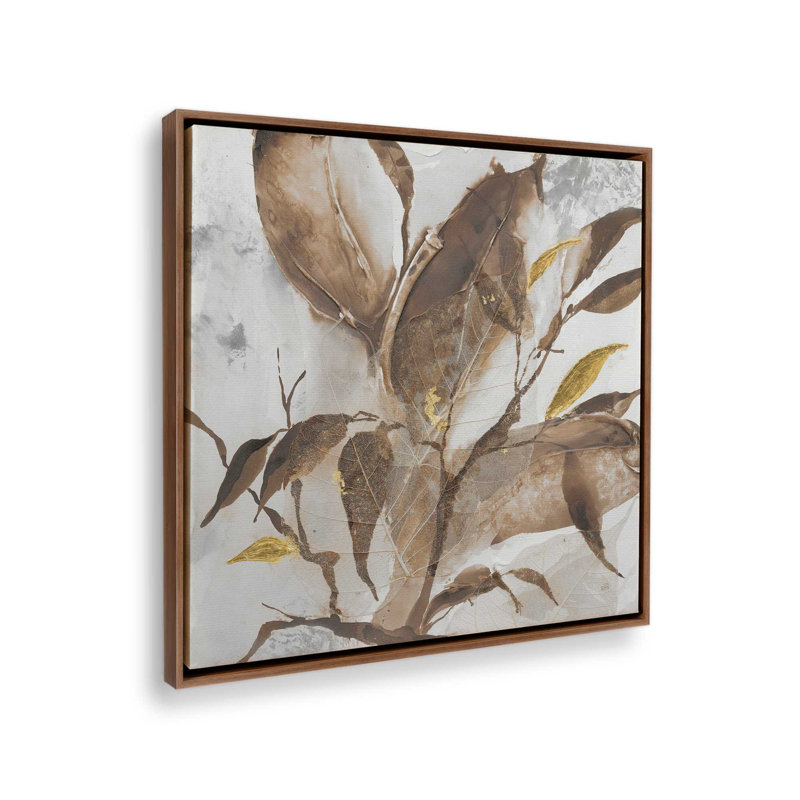 «Gilded Leaf Collage v2 I» par Chris Paschke, reproduction d'art sur toile, H 20 po x l 20 po, Cadre flottant, Brun