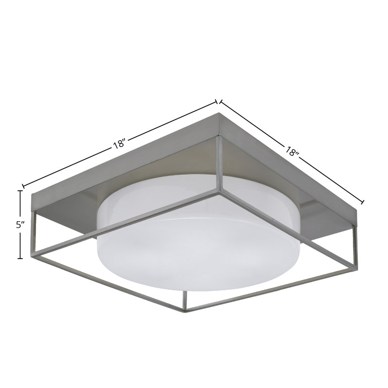 Plafonnier encastré avec verre, Nickel brossé, Blanc, H 5 po x l 18 po x P 18 po