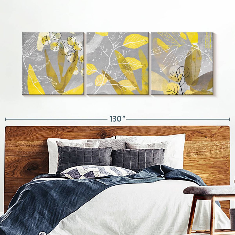 " Yellow Plants " 3 Piece Art Set, 36" H x 110" W x 1.25" D