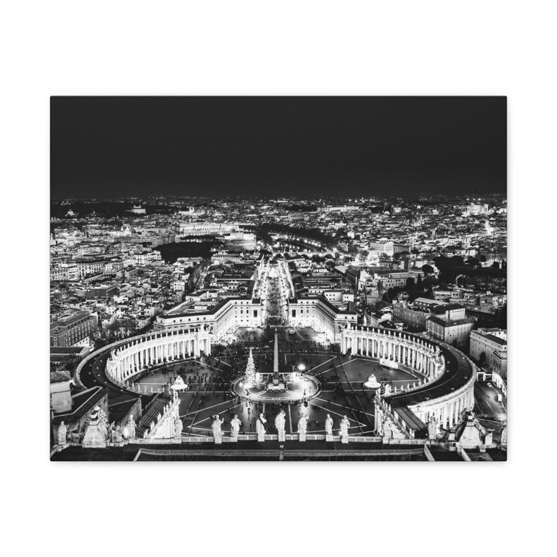 Toile de Rome en noir et blanc, paysage urbain époustouflant, H 24 po x l 30 po