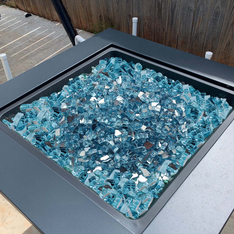 20 roches de foyer en verre de 1 po pour table de foyer, Bleu clair, H 6,02 po x l 11,3 po x P 9,02 po