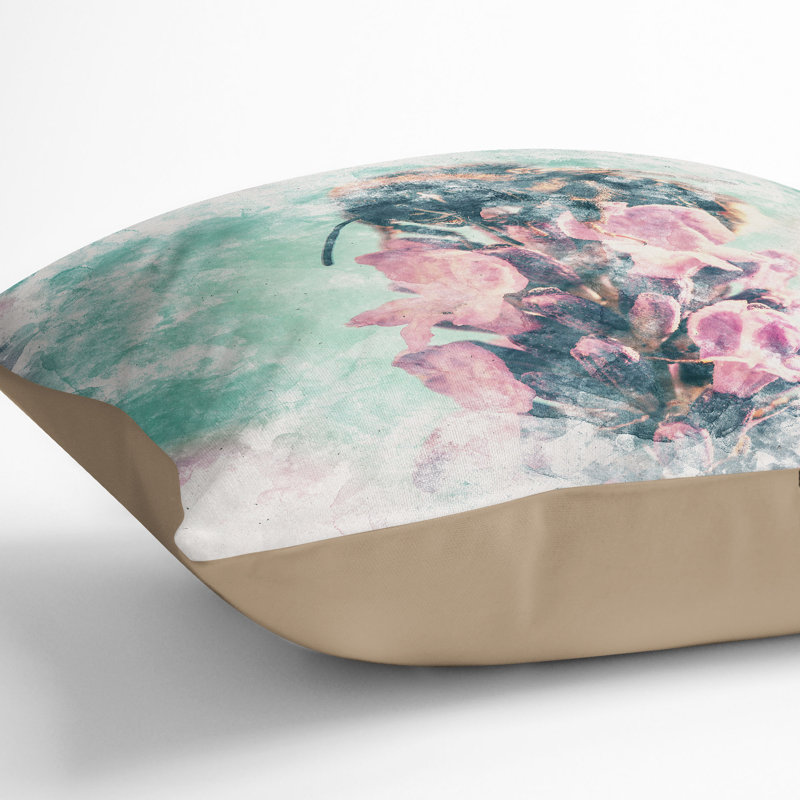 Floral Square Throw Cushion, 40cm H x 40cm W x 15cm D, Stone