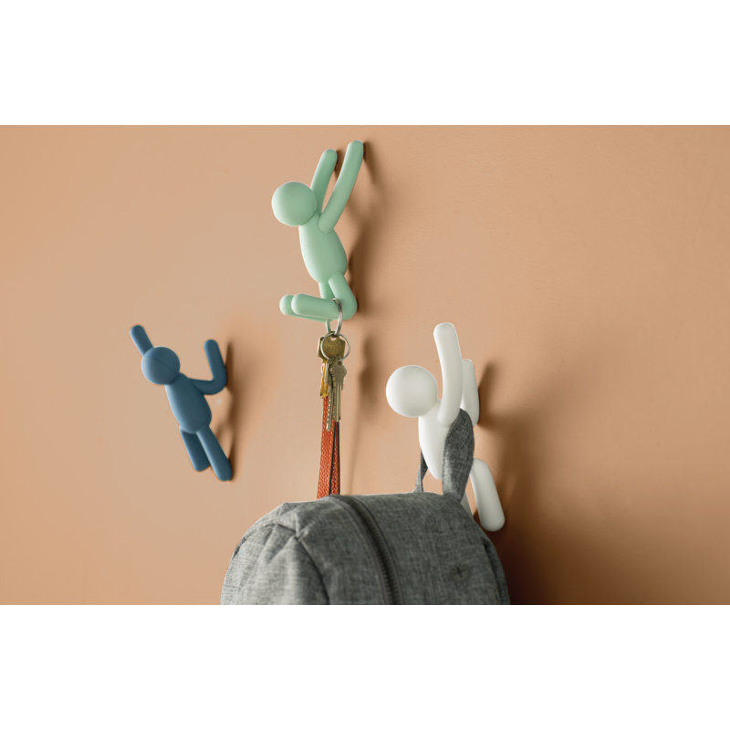 Buddy Wall Mounted Coat Hooks, Decorative Single Hangers for Entryway, Bedroom, Set of 3, Multi-colored Option B