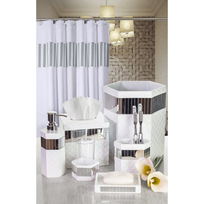 Elegant Quilted Mirror Resin Shower Curtain Hooks Set