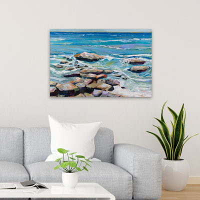 Art de plage et pierres marches bleues