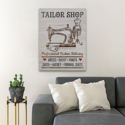 Sewing Machine In Tailor Shop - Professional Custom Tailoring - 1 Piece Rectangle Graphic Art Print On Wrapped Canvas -  Trinx, B4759B0AF6AA4140A79AC69DA7751956