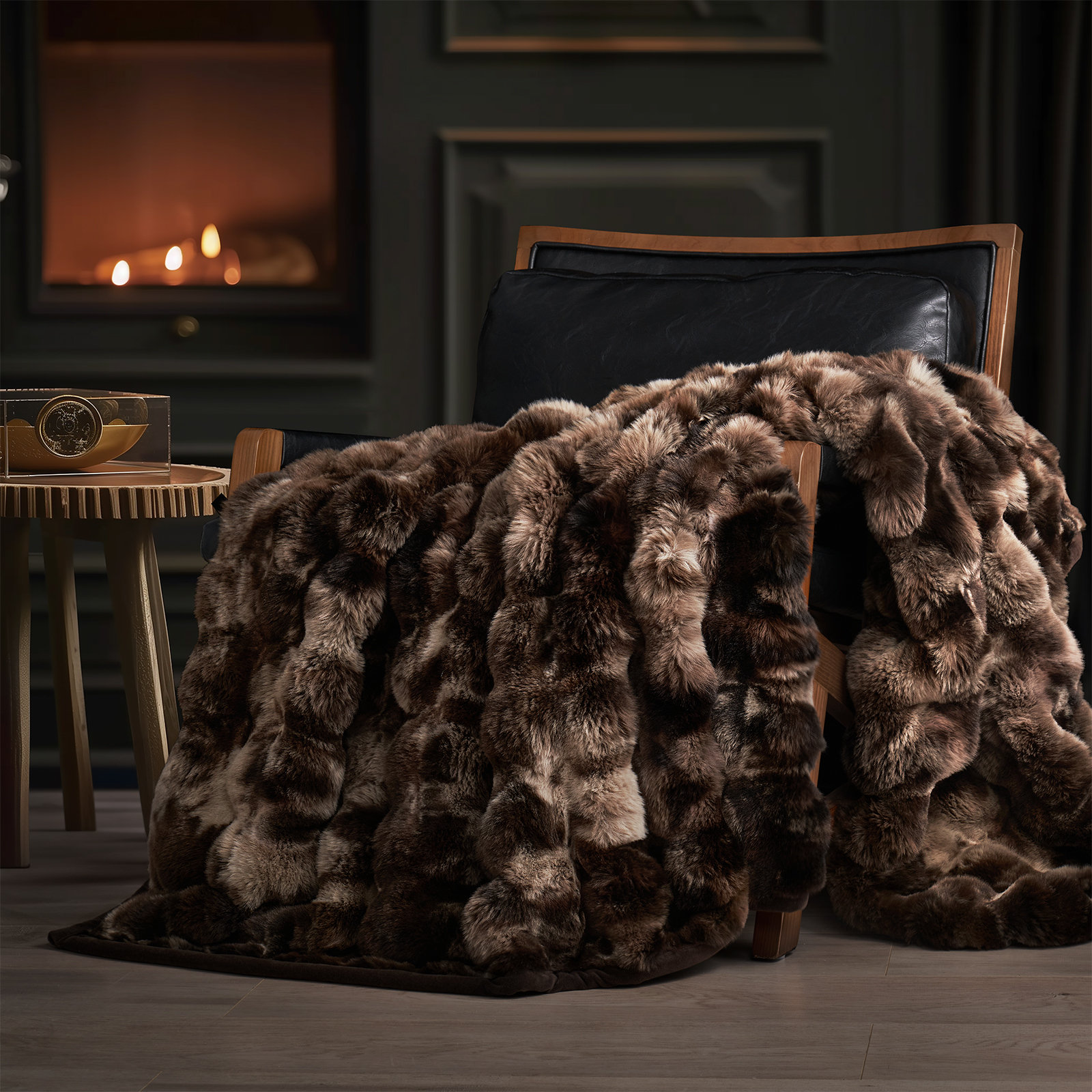 Ridgeline Faux Fur Throw Blanket, Mocha Brown Ombre, 80" L x 60" W
