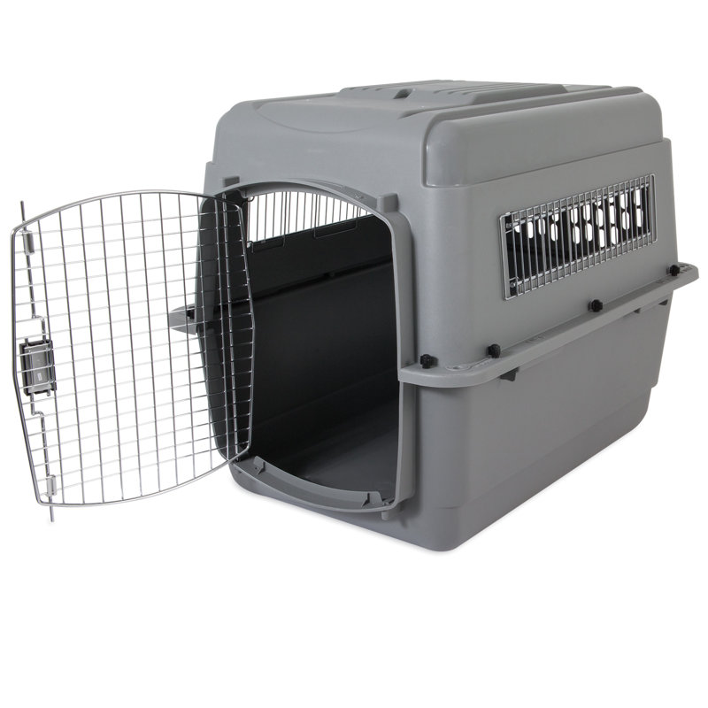 Gray Airline Approved Plastic Pet Carrier with Wire Door