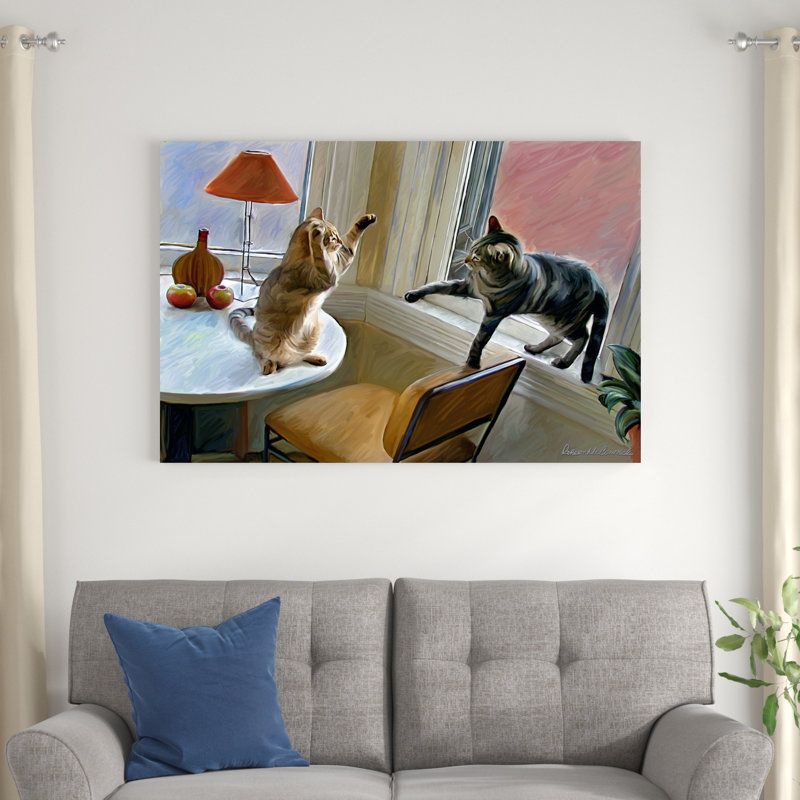 " Cats Fighting " Mixed Media Painting, 32" H x 48" W x 1.25" D