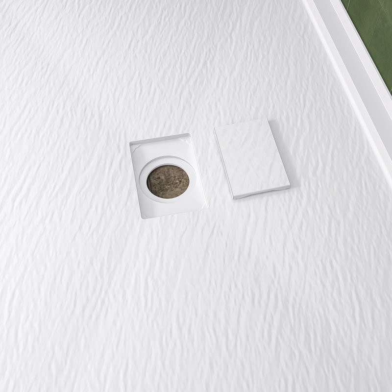 L 60 po x P 34 po, base de douche à simple seuil avec couvercle de drain, surface texturée, antidérapant, blanc, Au centre
