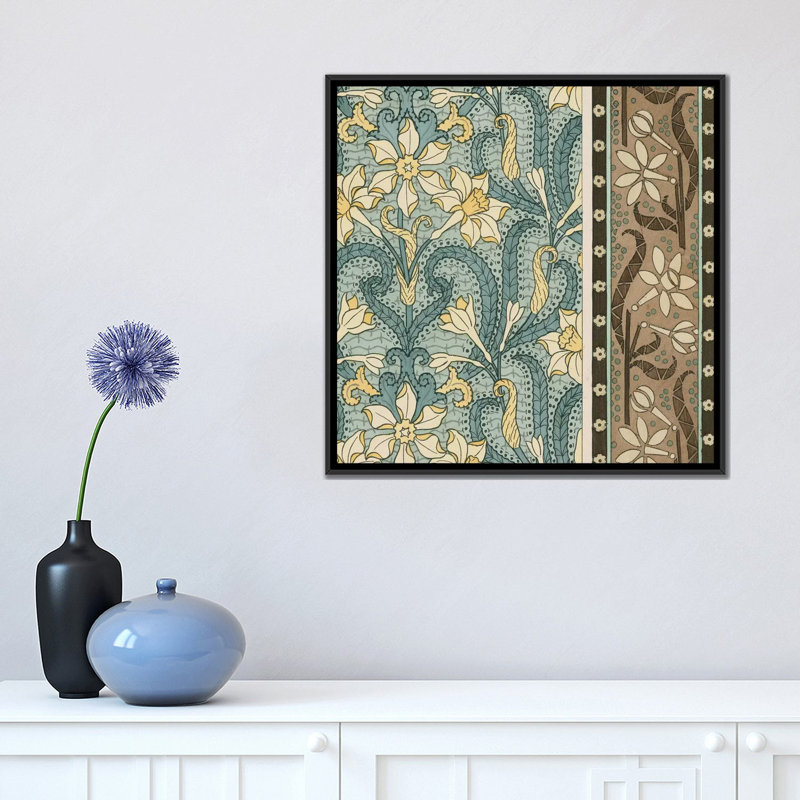 «Nouveau Textile Motif III», reproduction sur toile, H 18 po x l 18 po x P 1,5 po, Toile avec cadre noir, Pas de tapis