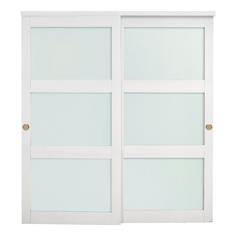 Sliding Closet Door 72"(Double 37") x 80" 3-Lite Frosted Glass Bypass Door
