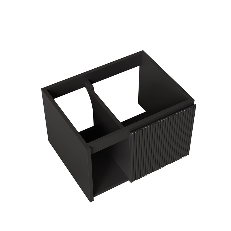Armoire flottante 24 po avec une porte rayée et une tablette ouverte EIDEN, noir, sans bassin / plateau / robinet, Black