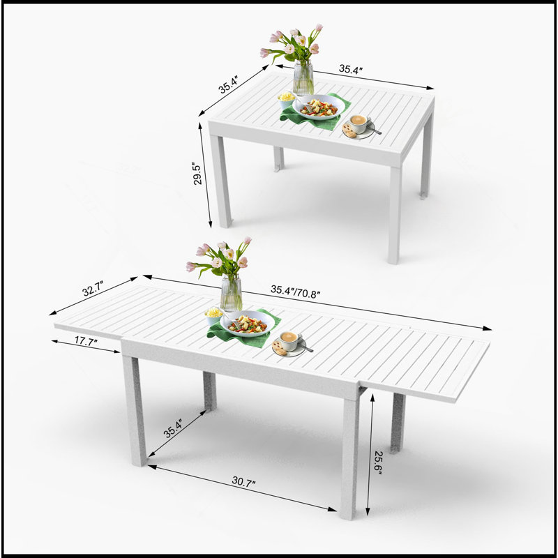 Aluminum Patio Extendable Dining Table 35-71 Inch, Adjustable For 4-6 Person, Weather-Resistant, Elegant Ivory White