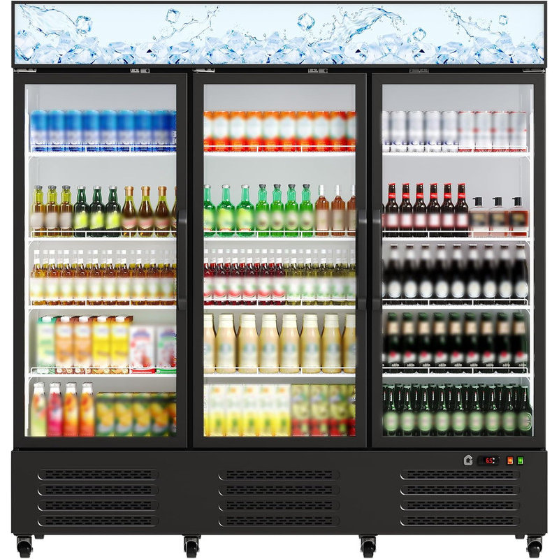 54.3 Cu.Ft. 3 Door Commercial Beverage Cooler, Frost-Free Display Refrigerator with 360° Cooling & Soft LED Light, Black