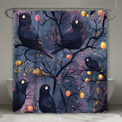 Rideau de douche oiseaux - décor de salle de bain animaux bohémien