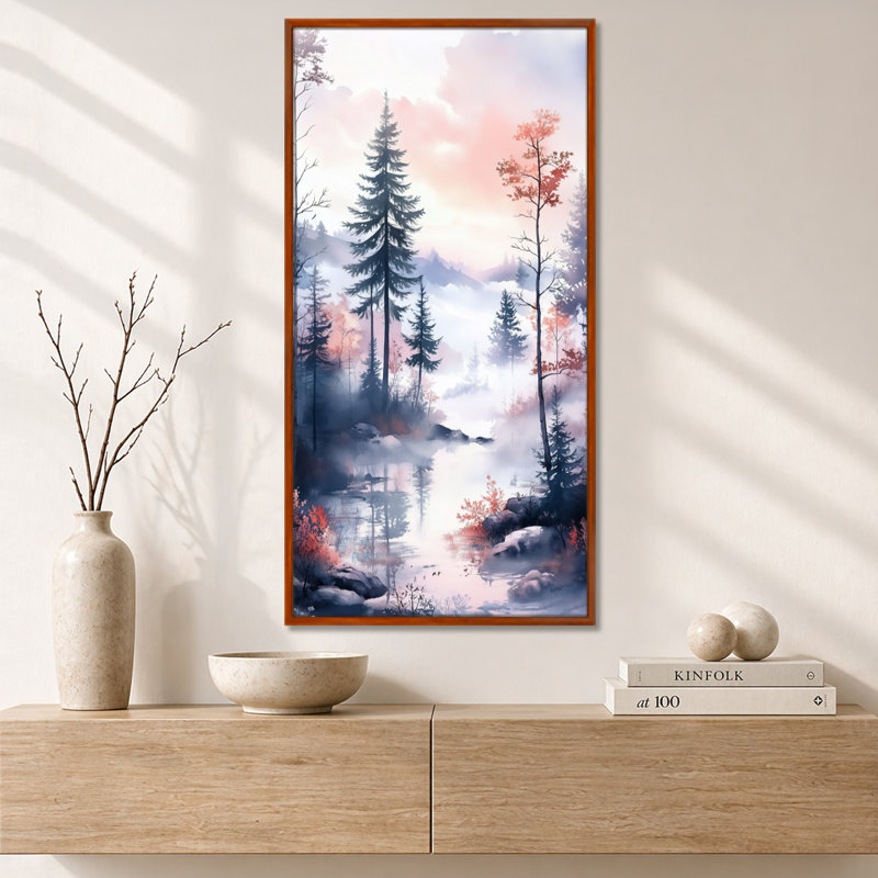 «Blue Pink Summer Twilight Mist Woodland II», impression sur toile, art mural chaleureux, H 32 po x l 24 po